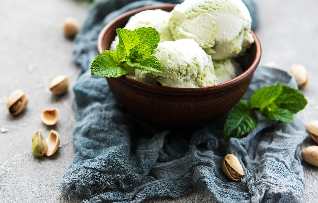 Photo wallpaper ice cream, nuts, mint, dessert, nuts, ice cream, Oxana Denezhkina
