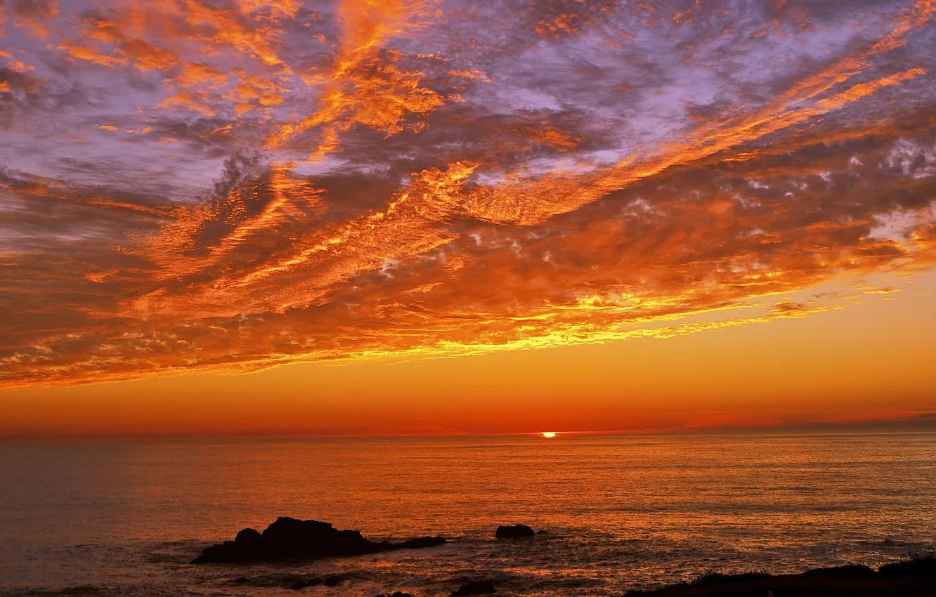 Photo wallpaper sea, the sky, the sun, clouds, sunset, horizon