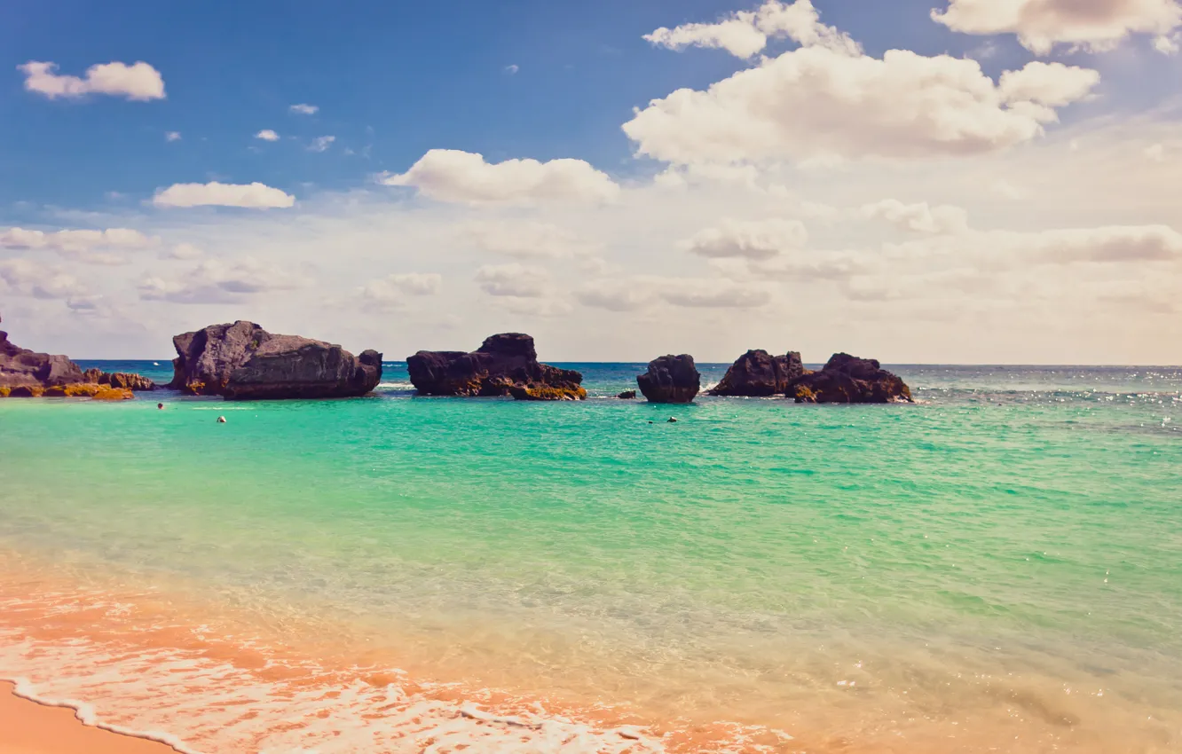 Photo wallpaper sea, beach, summer, the sky, clouds, nature