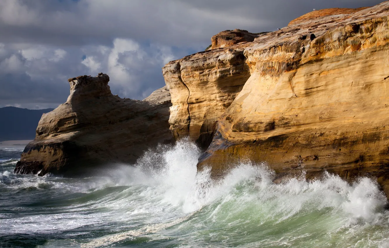 Photo wallpaper sea, wave, nature, rocks, element, surf, rock