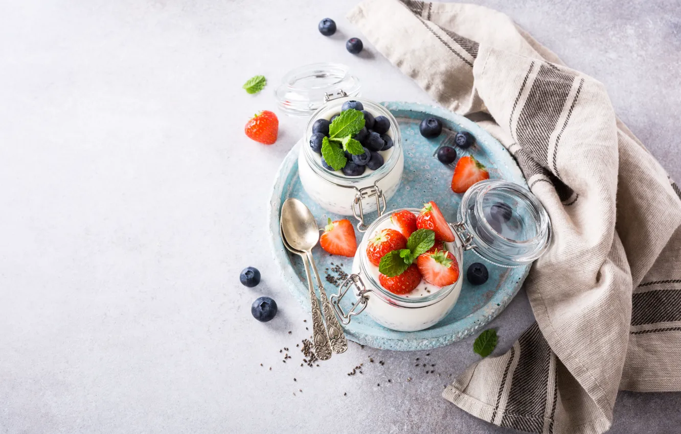 Photo wallpaper berries, dessert, pudding, Chia, Iryna Melnyk