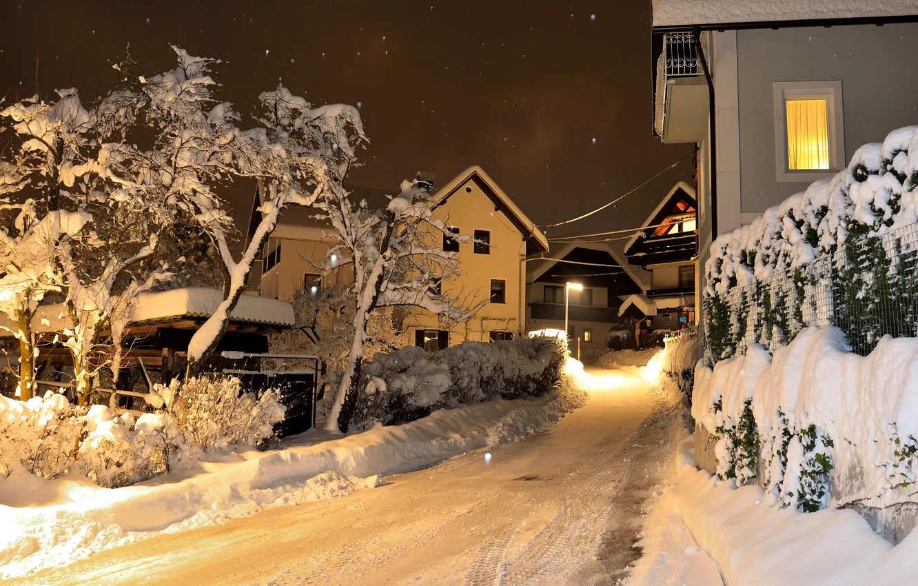 Photo wallpaper winter, snow, street, Winter, Slovenia, Slovenia