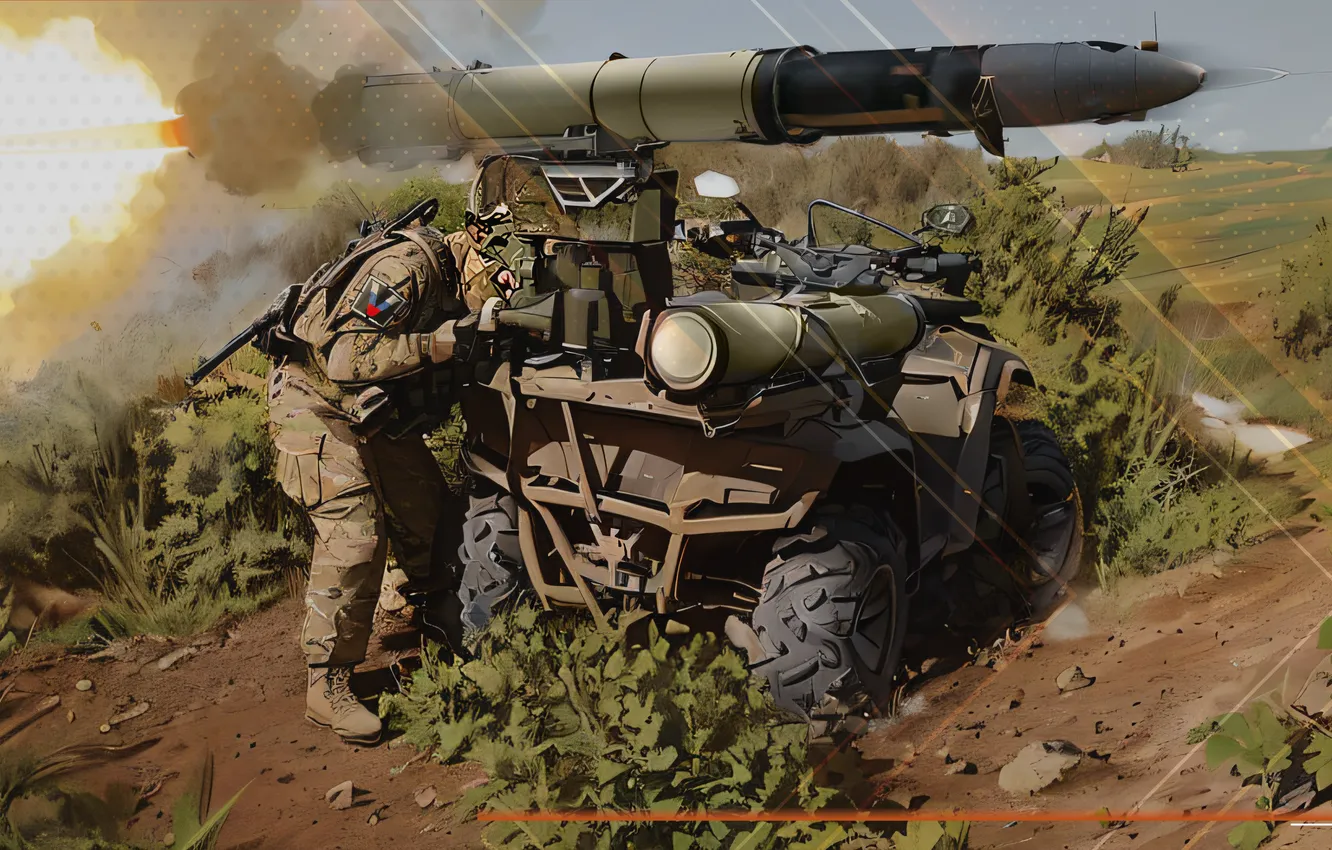 Photo wallpaper fire, soldiers, weapons, shot, fighters, rocket, uniforms, ATGM