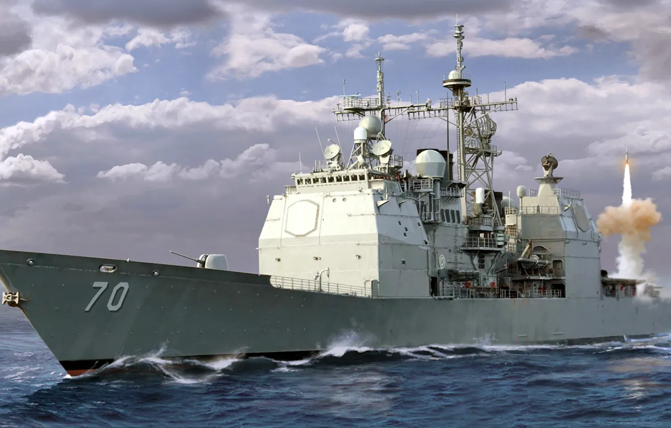 Photo wallpaper figure, art, US NAVY, CG-70, Missile cruiser of type "Ticonderoga", USS Lake Erie