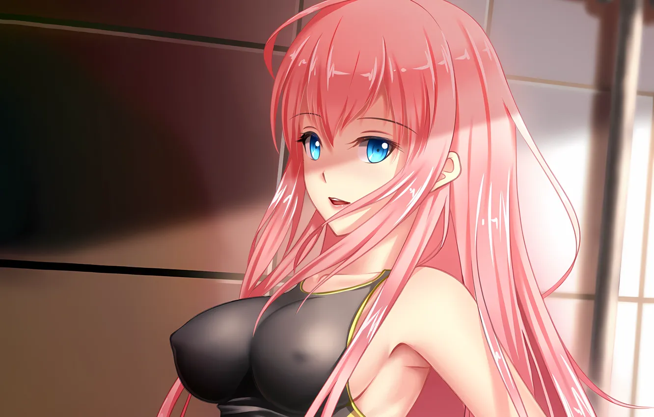 Photo wallpaper girl, sexy, cleavage, Vocaloid, pink hair, erect nipples, long hair, boobs