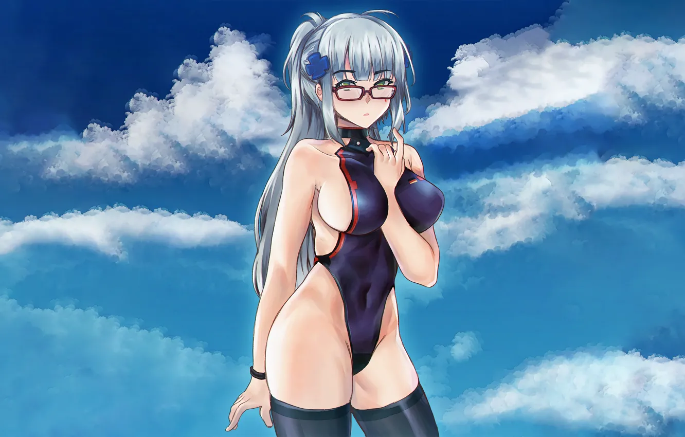 Photo wallpaper girl, sexy, cleavage, thighhighs, sky, long hair, boobs, anime