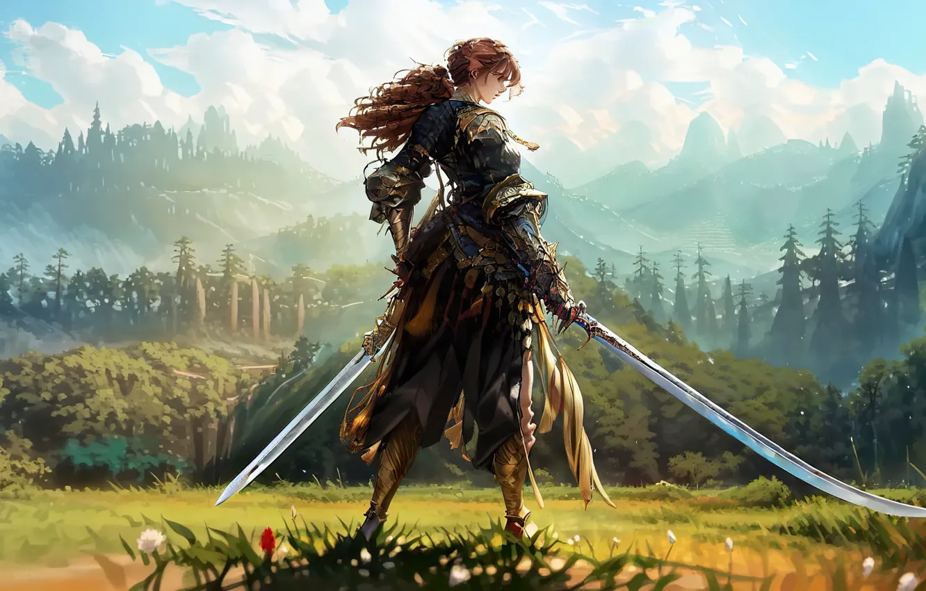 Photo wallpaper landscape, art, painting, digital art, warrior, fantasy art, Stable Diffusion, Neuronet