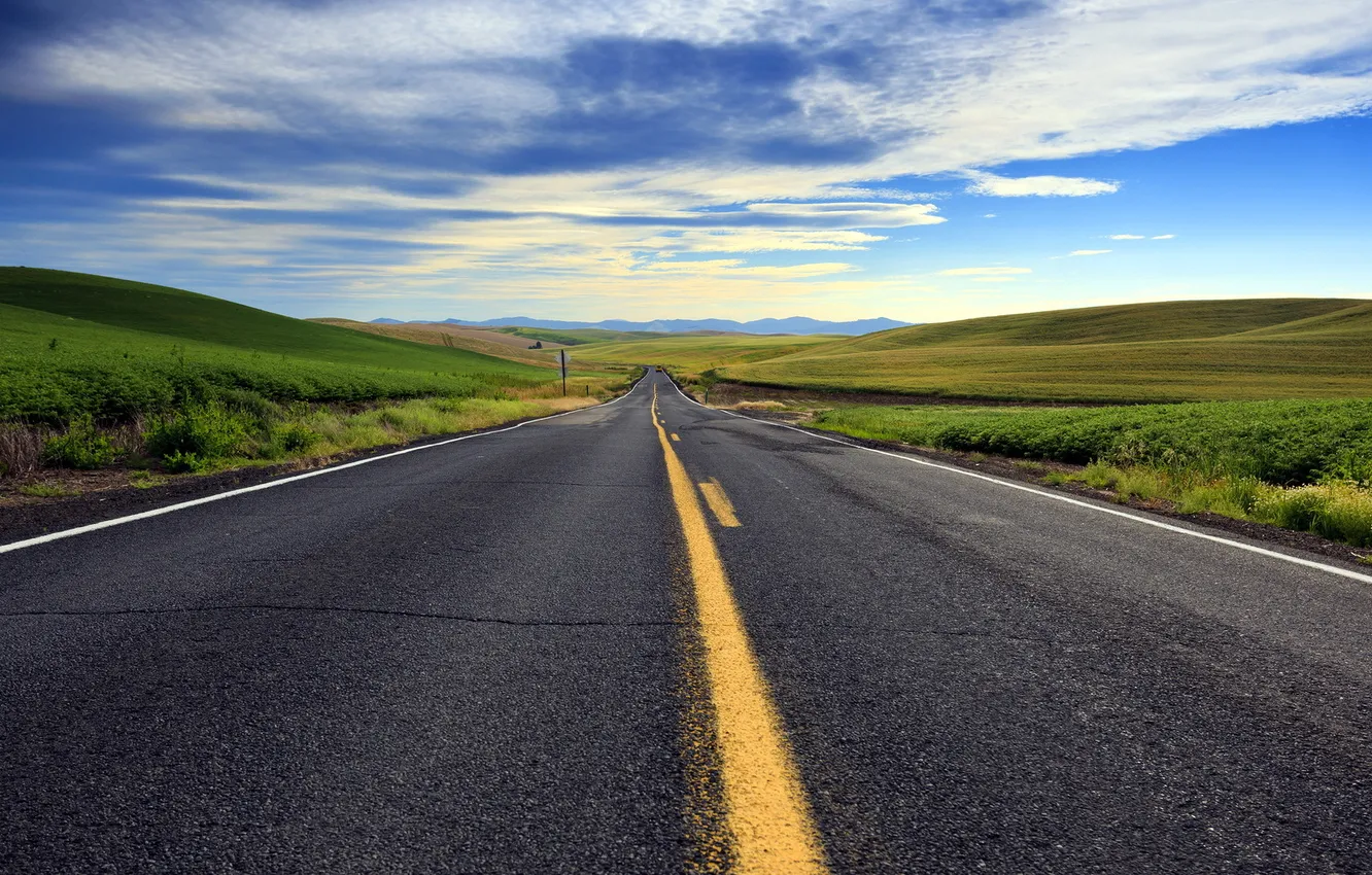 Photo wallpaper road, field, summer, landscape