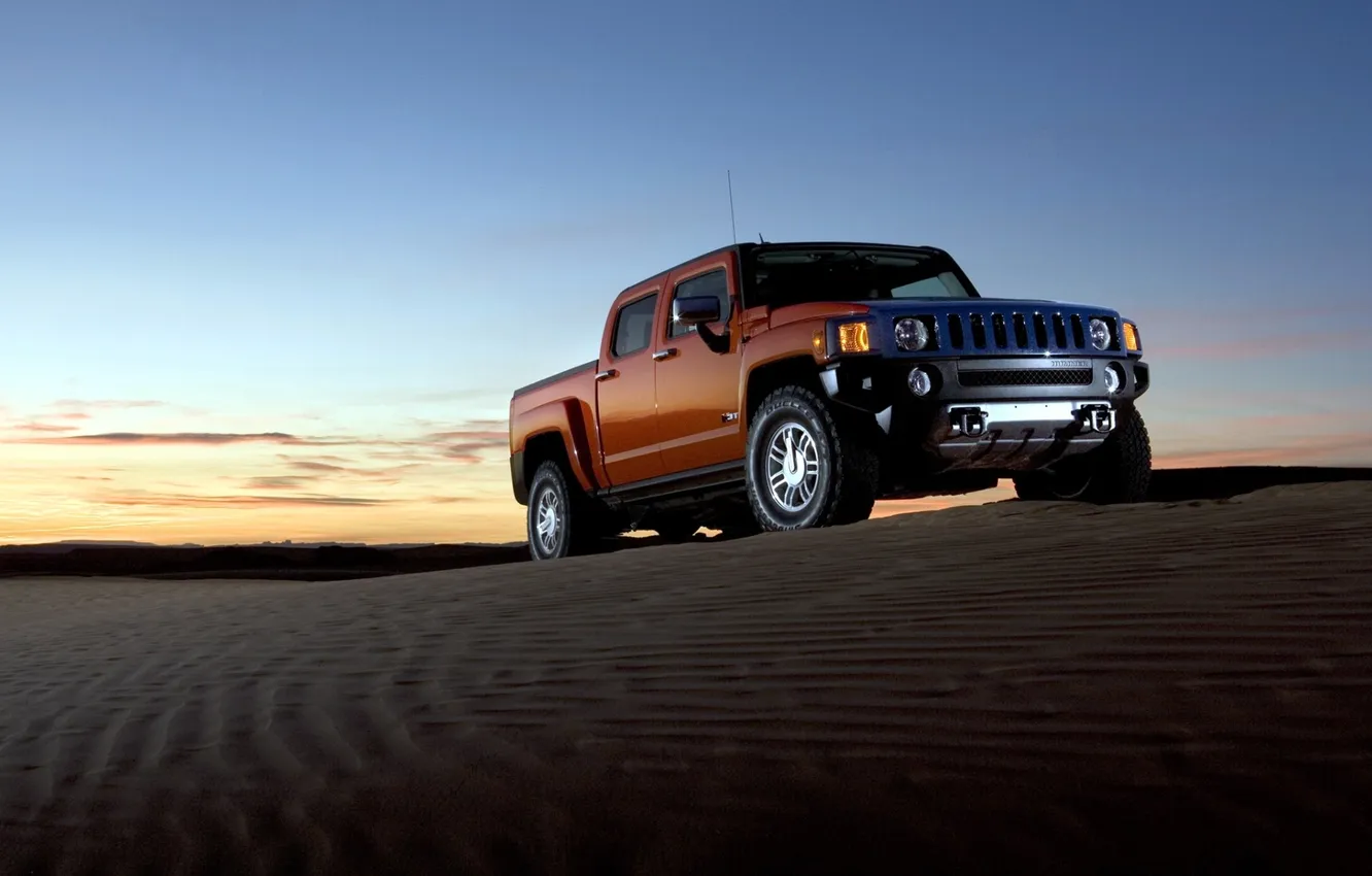 Photo wallpaper sand, the sky, orange, hammer, jeep, SUV, pickup, Hummer