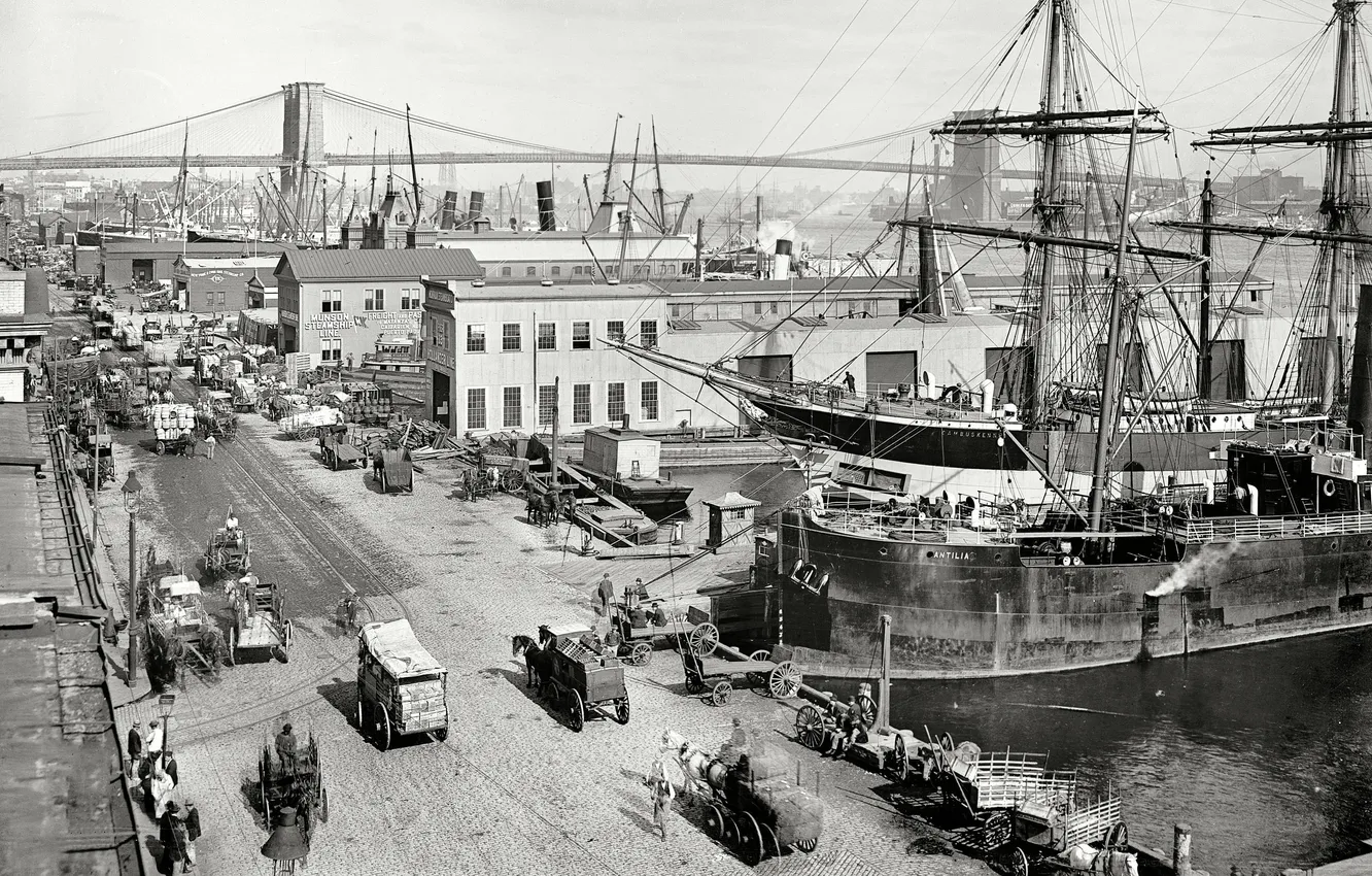 Photo wallpaper bridge, port, New York, NYC, Brooklyn Bridge, 1901