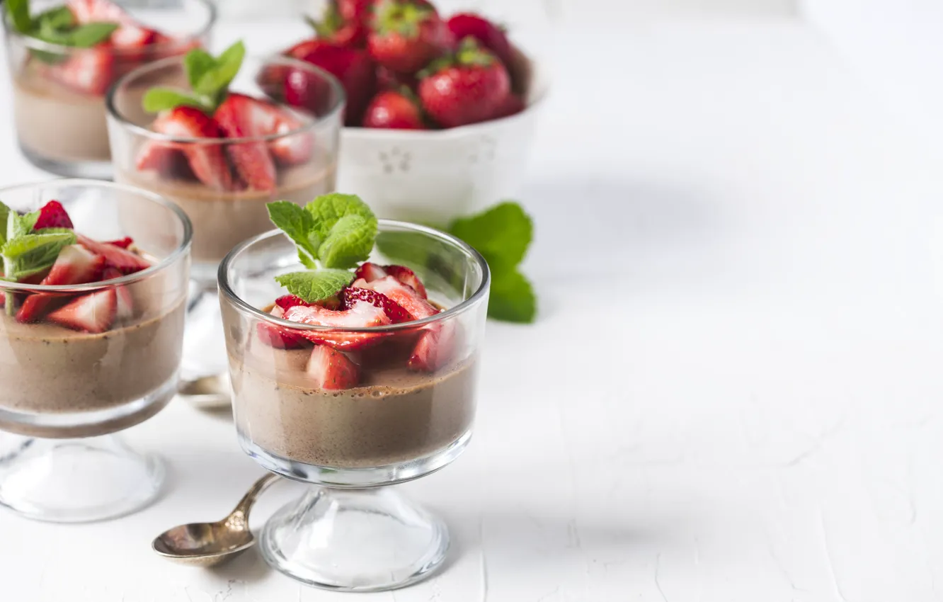 Photo wallpaper berries, strawberry, dessert, chocolate, souffle