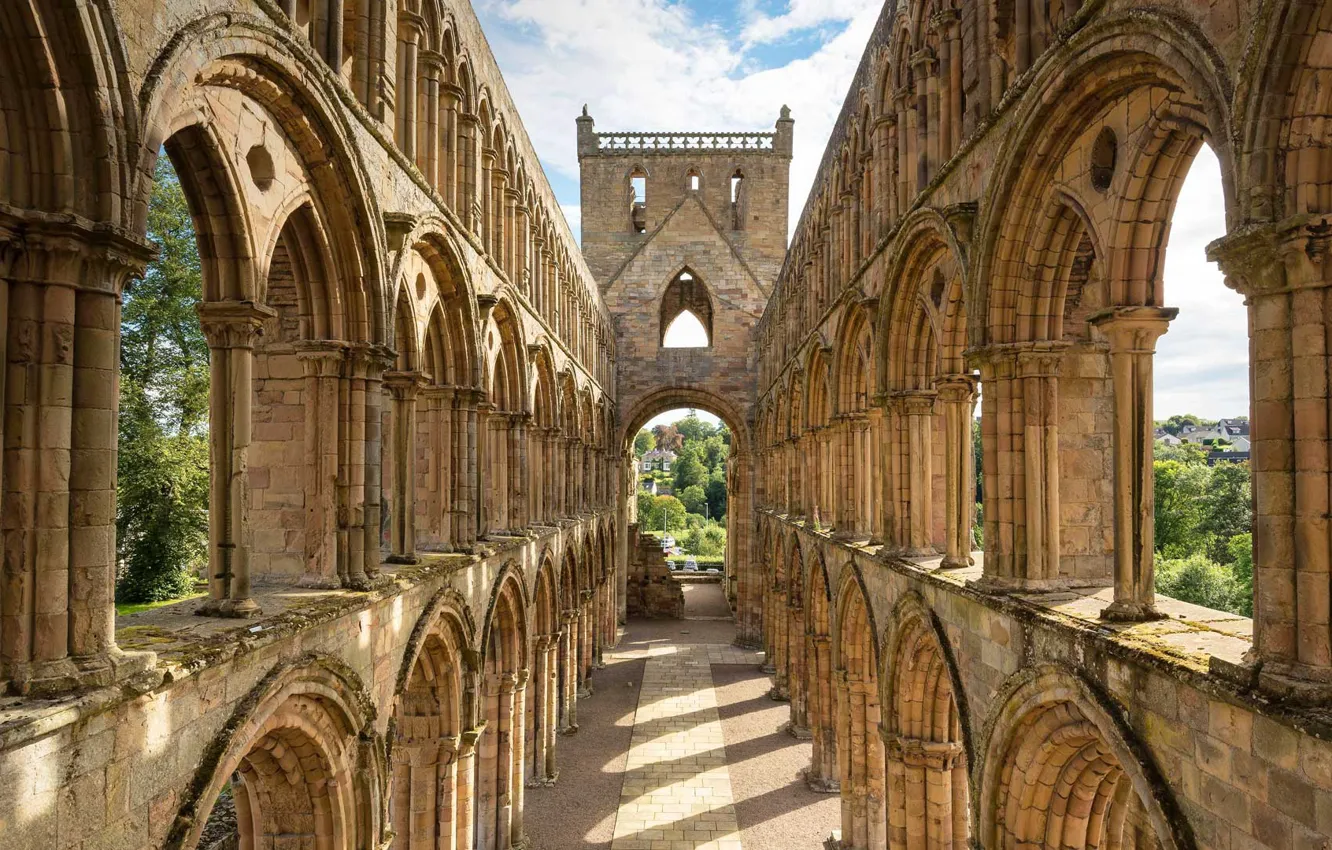 Photo wallpaper Scotland, ruins, architecture, Abbey, Jedburgh Abbey