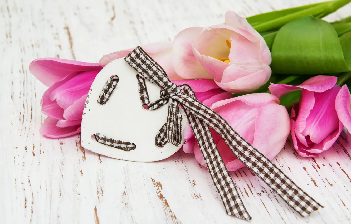 Photo wallpaper heart, tulips, pink, heart, pink, flowers, romantic, tulips