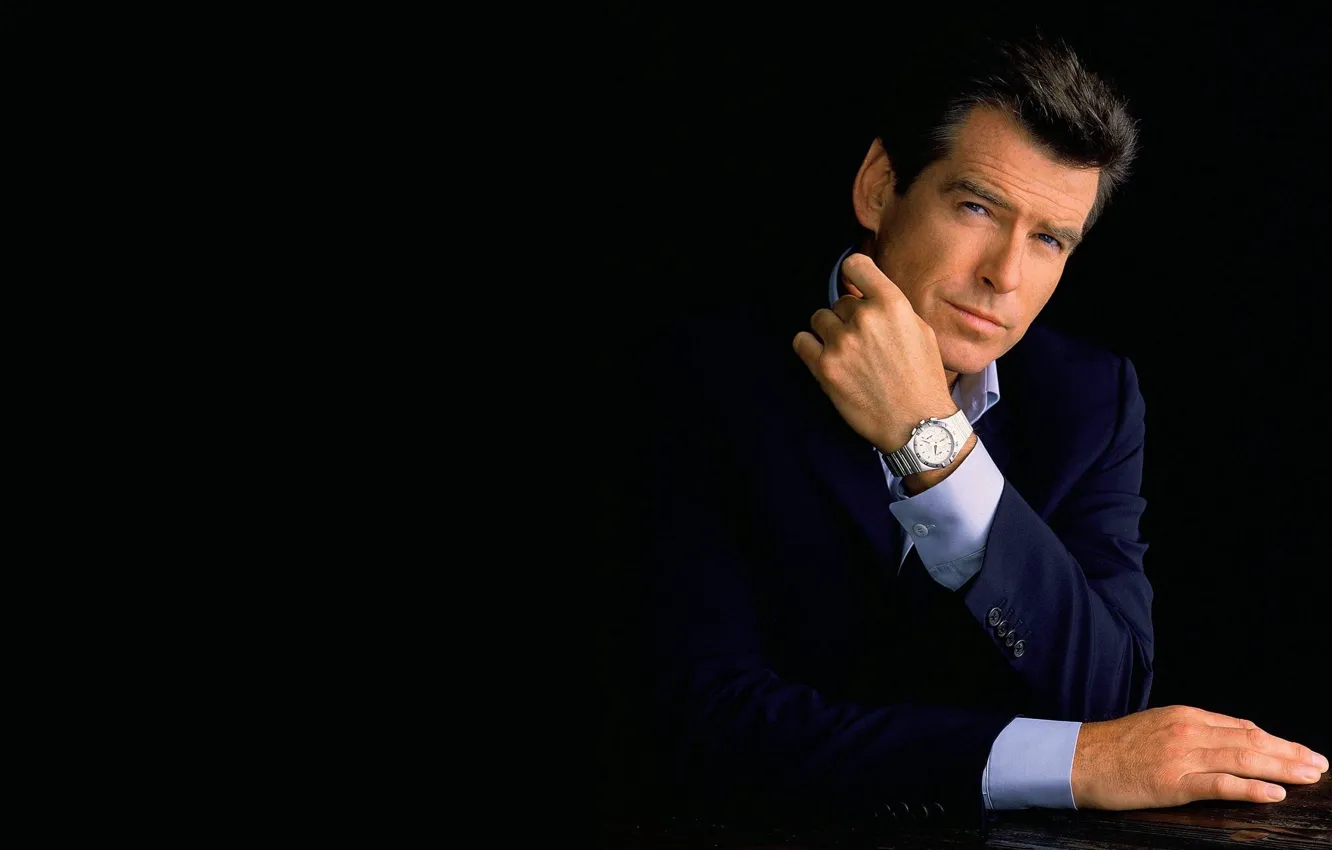 Photo wallpaper background, black, watch, hands, actor, Pierce Brosnan