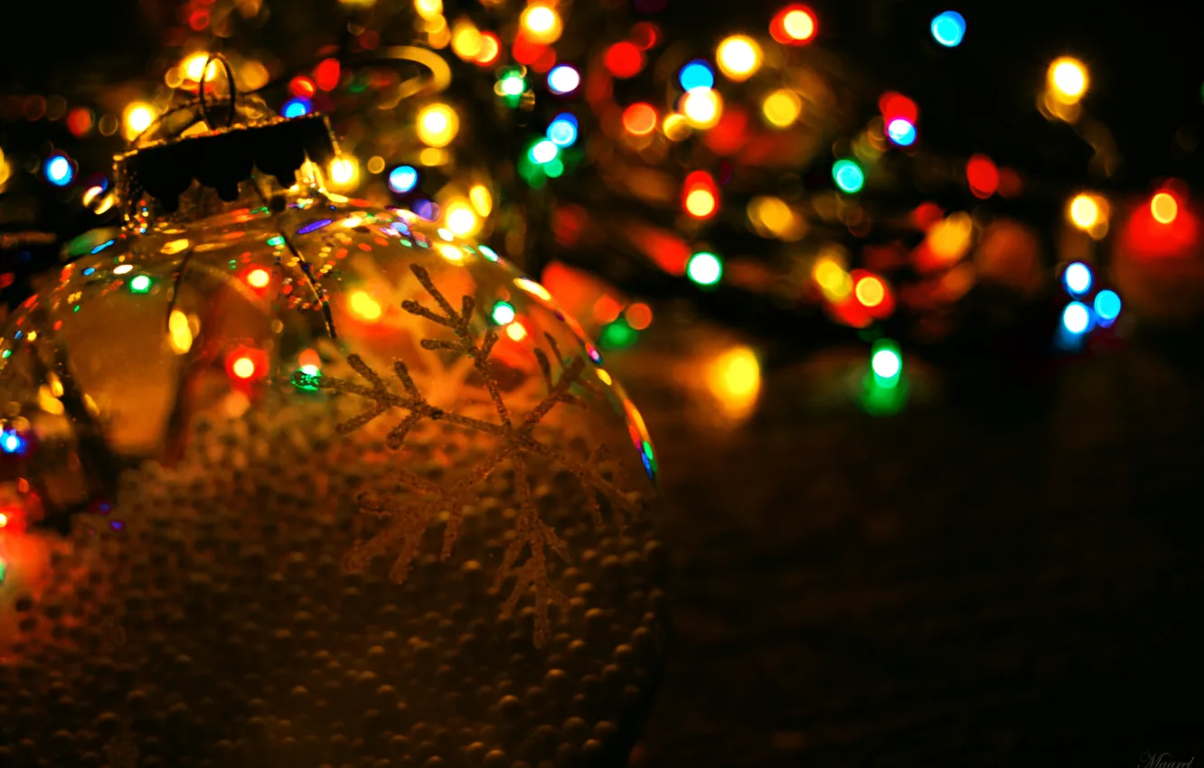Photo wallpaper lights, ball, snowflake