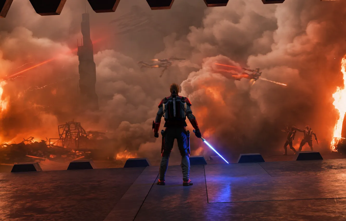 Photo wallpaper Star Wars, war, fight, jedi, shield, light saber, by thetechromancer
