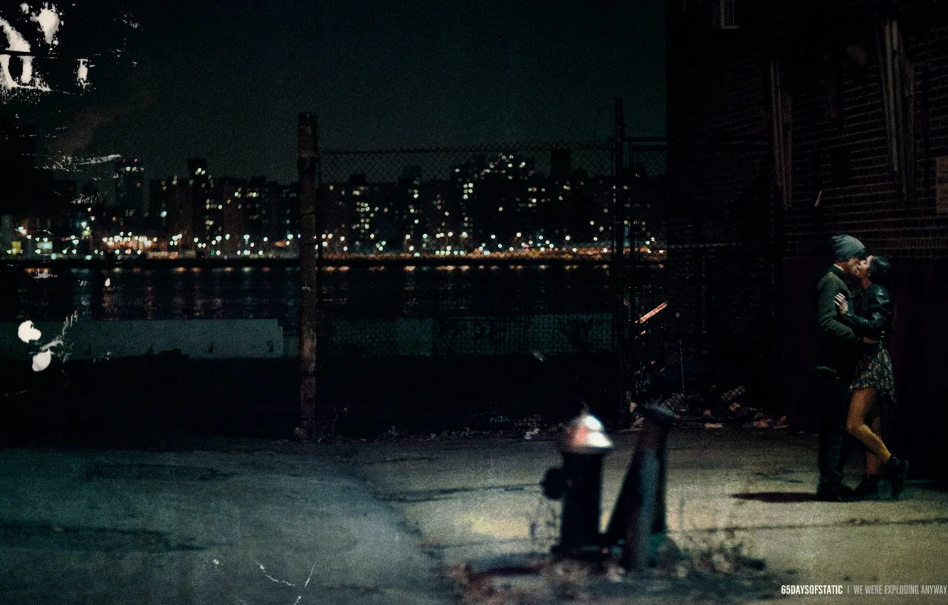 Photo wallpaper night, the city, lights, kiss, 65daysofstatic, we were exploding anyway