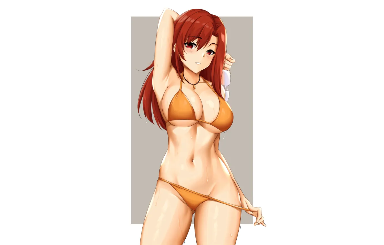 Photo wallpaper girl, sexy, wet, cleavage, long hair, boobs, anime, beautiful