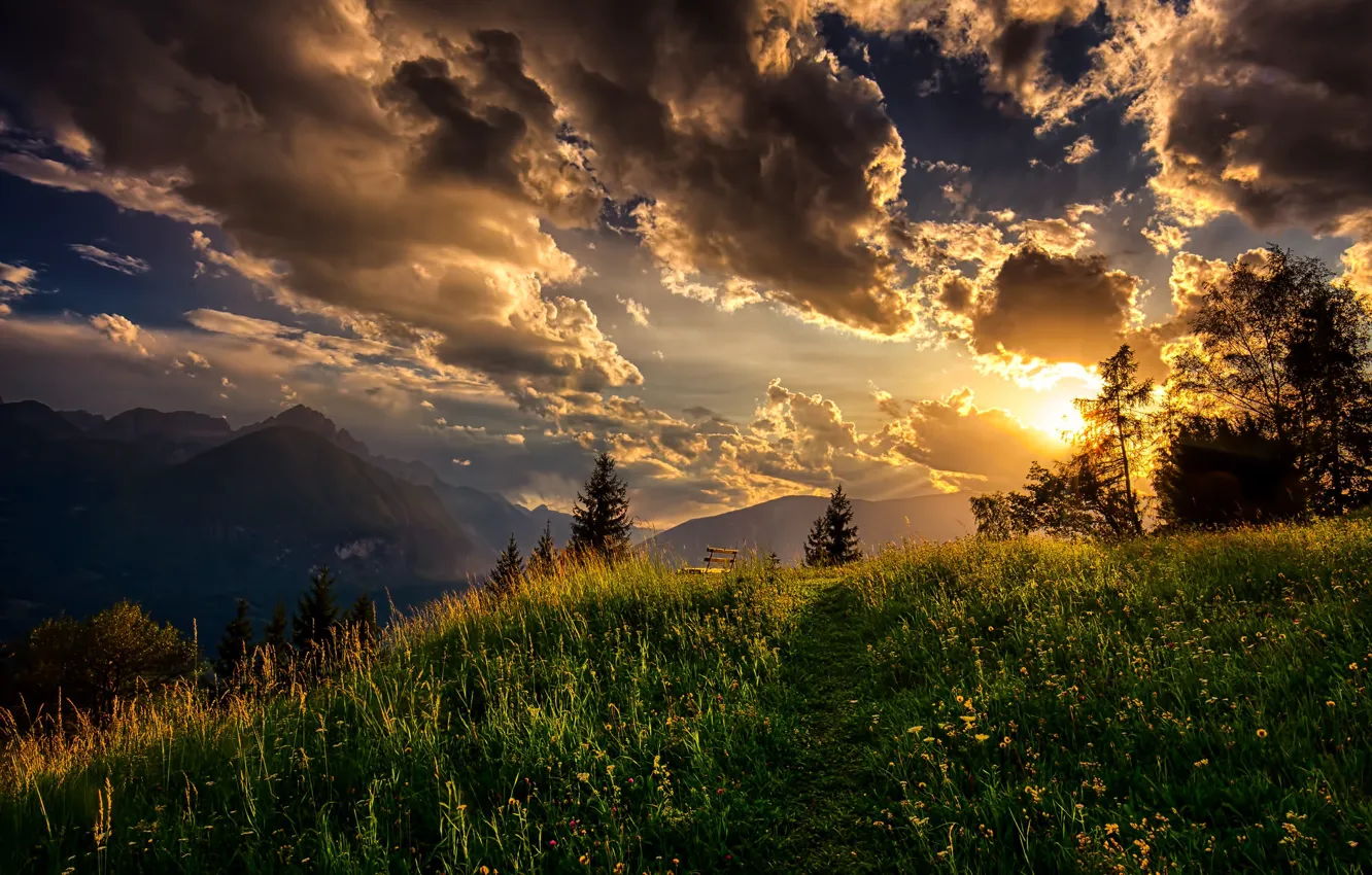 Photo wallpaper clouds, sunset, mountains, Austria, Alps, Austria, Alps, Tyrol