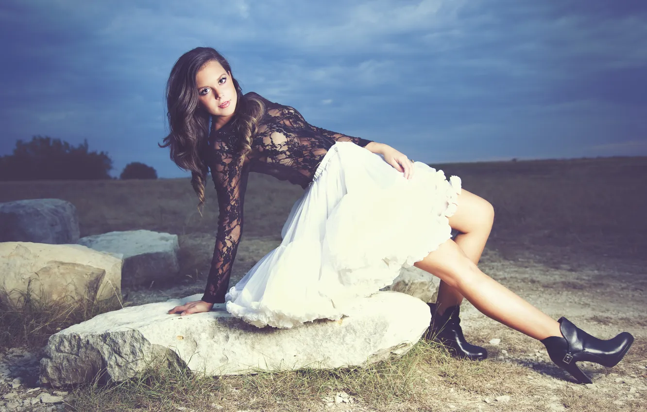 Photo wallpaper girl, pose, skirt, brunette