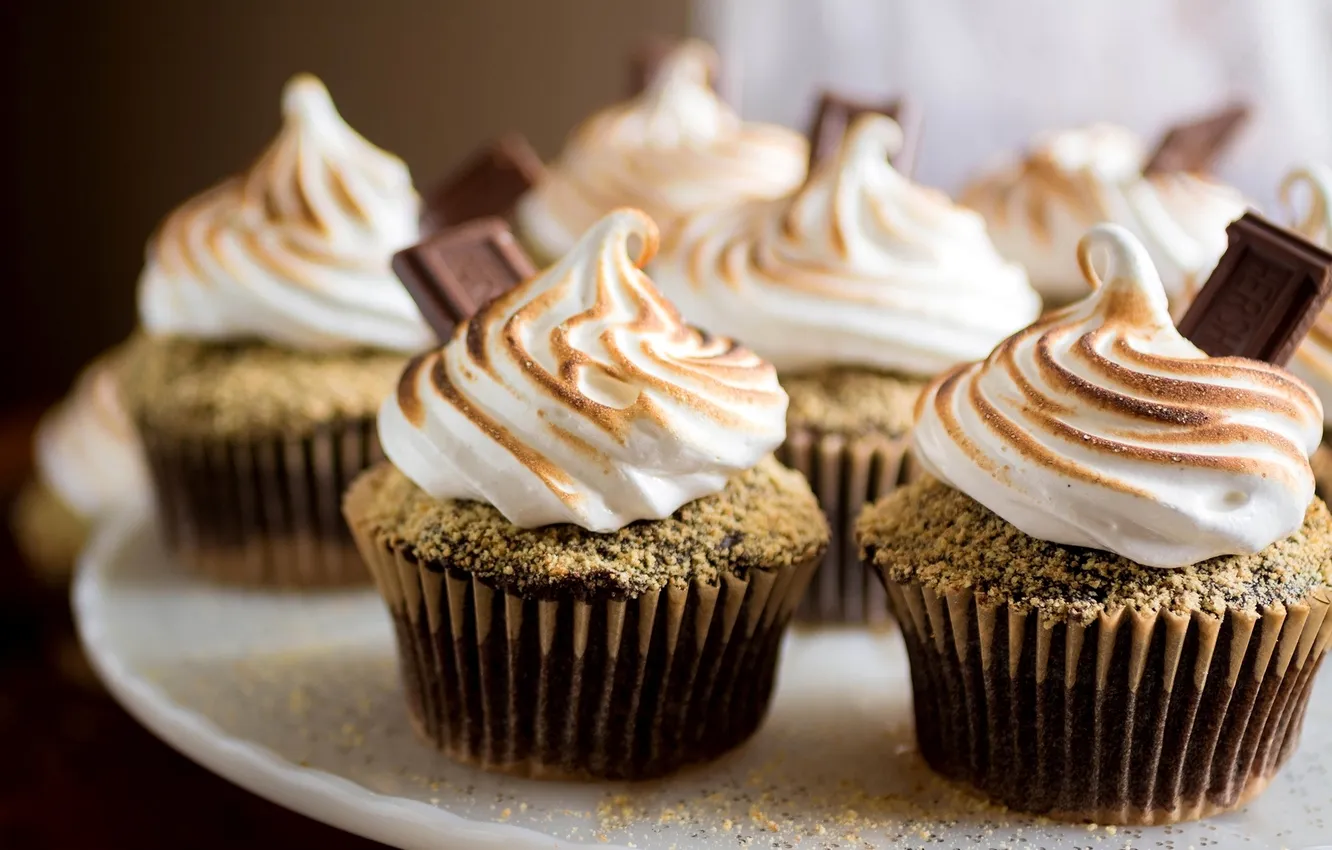 Photo wallpaper chocolate, sweets, cream, dessert, cakes, sweet, cupcakes, meringue