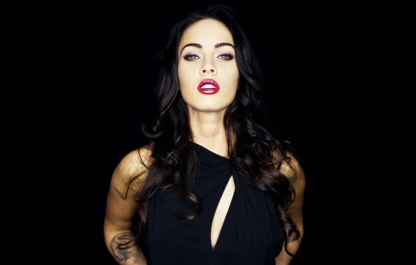 Photo wallpaper Megan Fox, Megan Fox, black, brunette, dark pink lipstick, beautiful lips