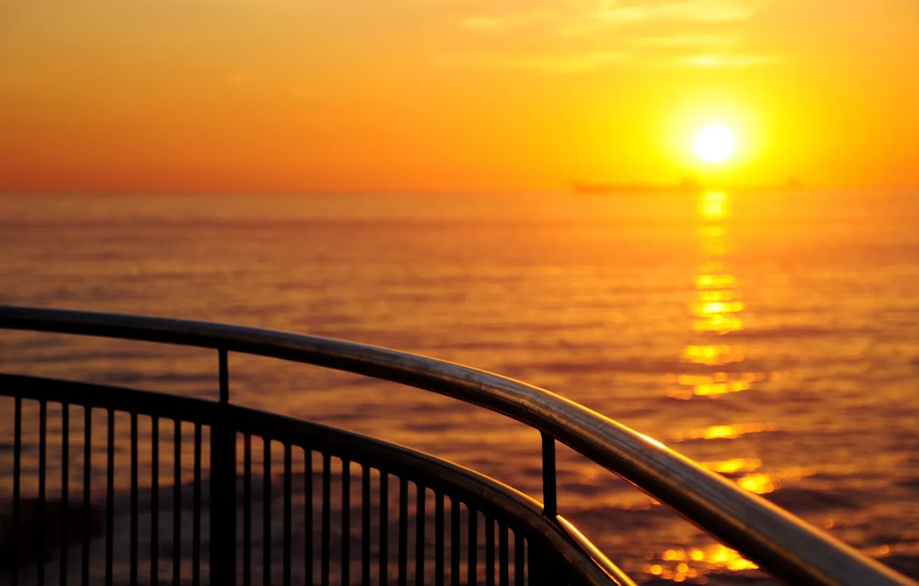 Photo wallpaper sea, the sky, water, the sun, light, sunset, Shine, color