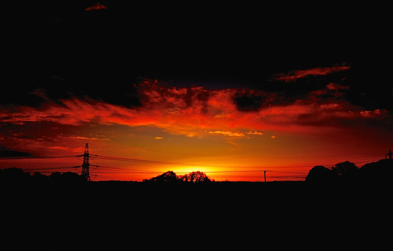 Photo wallpaper the sky, trees, sunset, clouds, silhouette, support