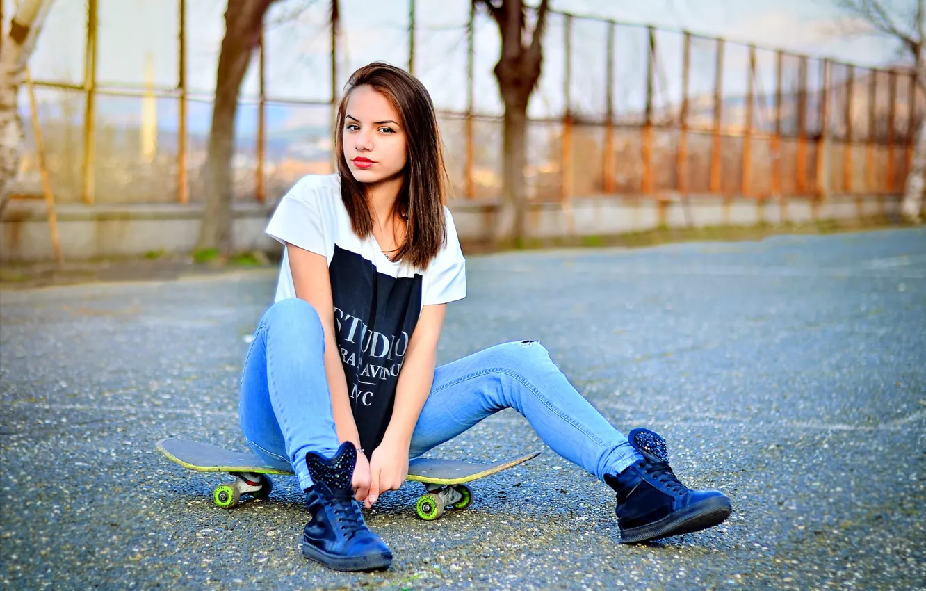Photo wallpaper girl, fashion, model, skate, skateboard, portrait, Bulgaria, Ikoseomer