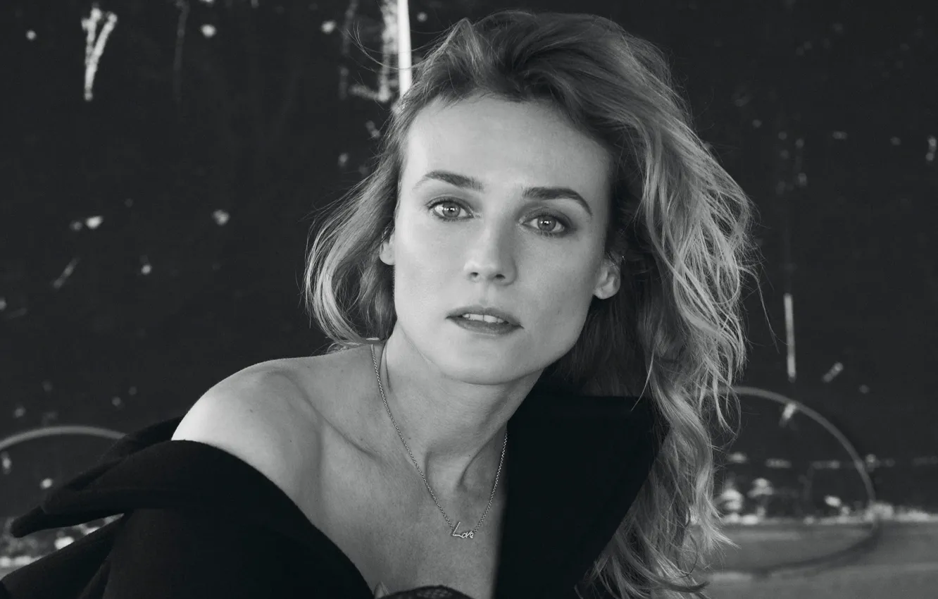 Photo wallpaper photo, model, portrait, makeup, actress, hairstyle, black and white, Diane Kruger