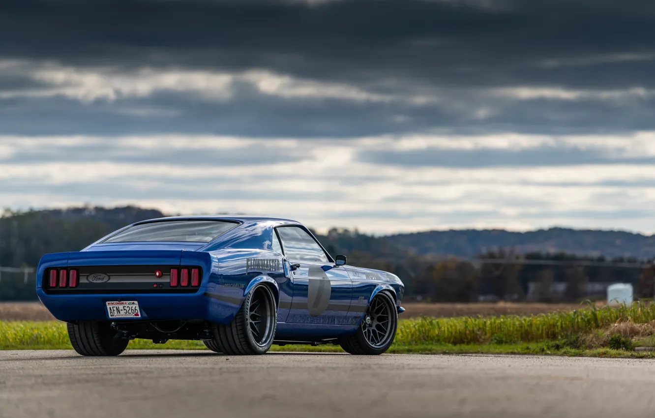 Photo wallpaper Ford, Clouds, 1969, Ford Mustang, Muscle car, Mach 1, Classic car, Sports car