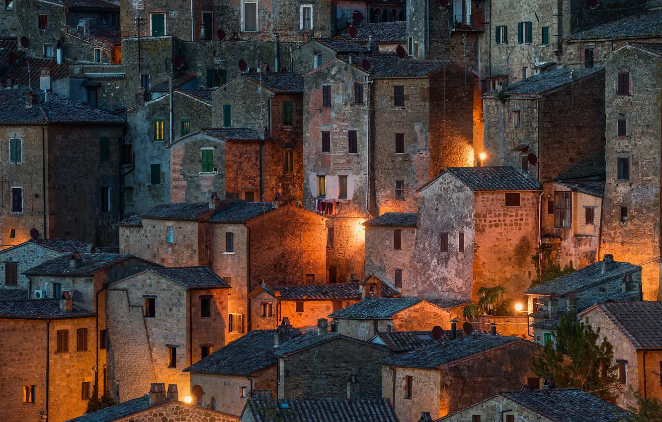 Photo wallpaper light, night, the city, lights, home, the evening, Italy, Tuscany