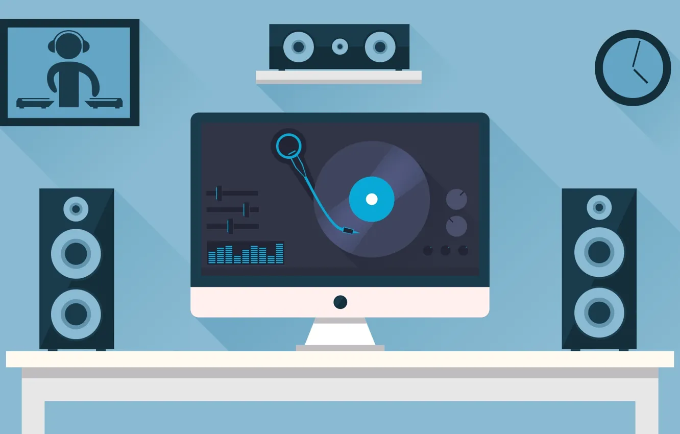 Photo wallpaper computer, table, watch, picture, player, monitor, equalizer, acoustics