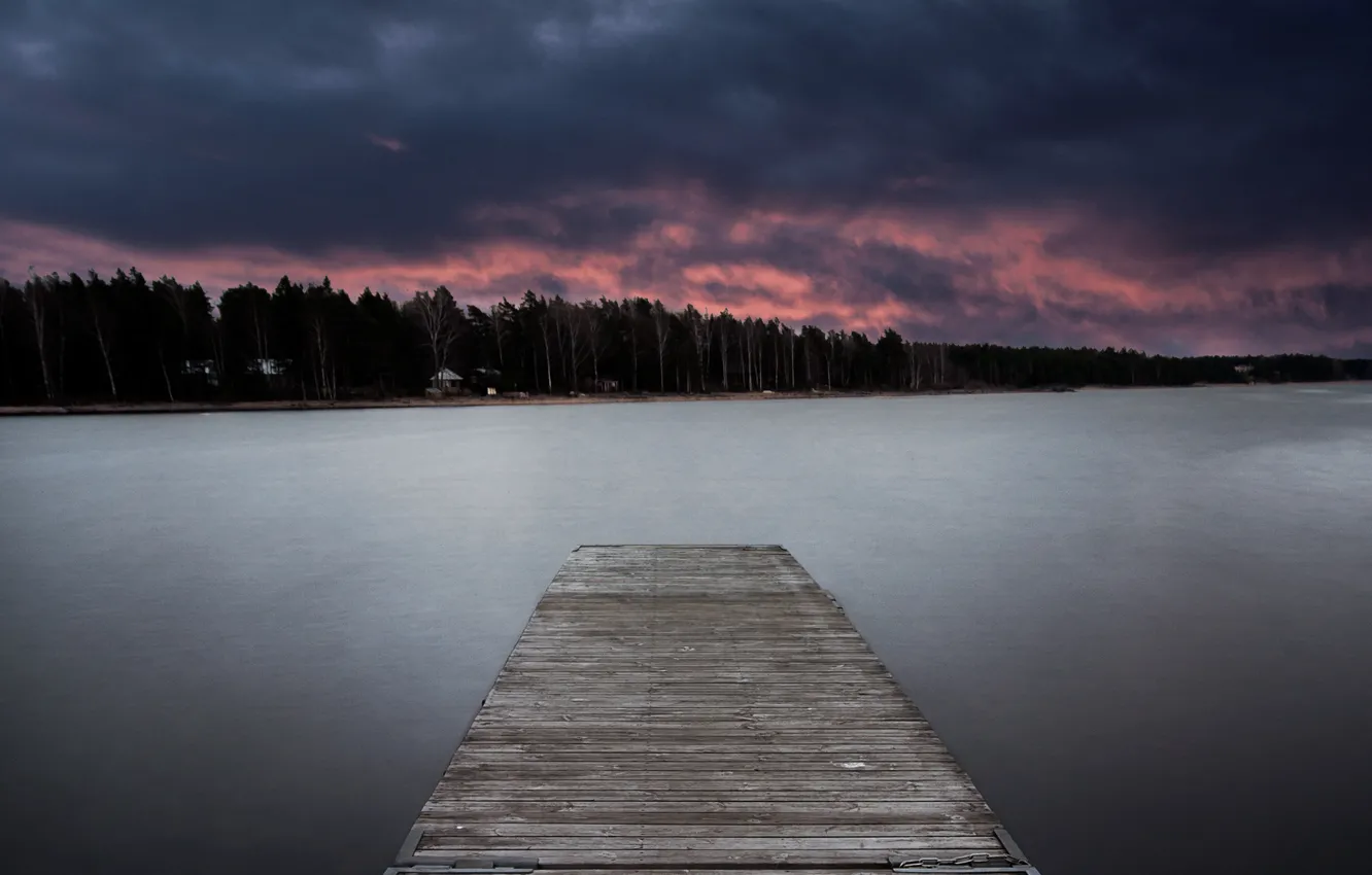 Photo wallpaper landscape, nature, bridge, lake