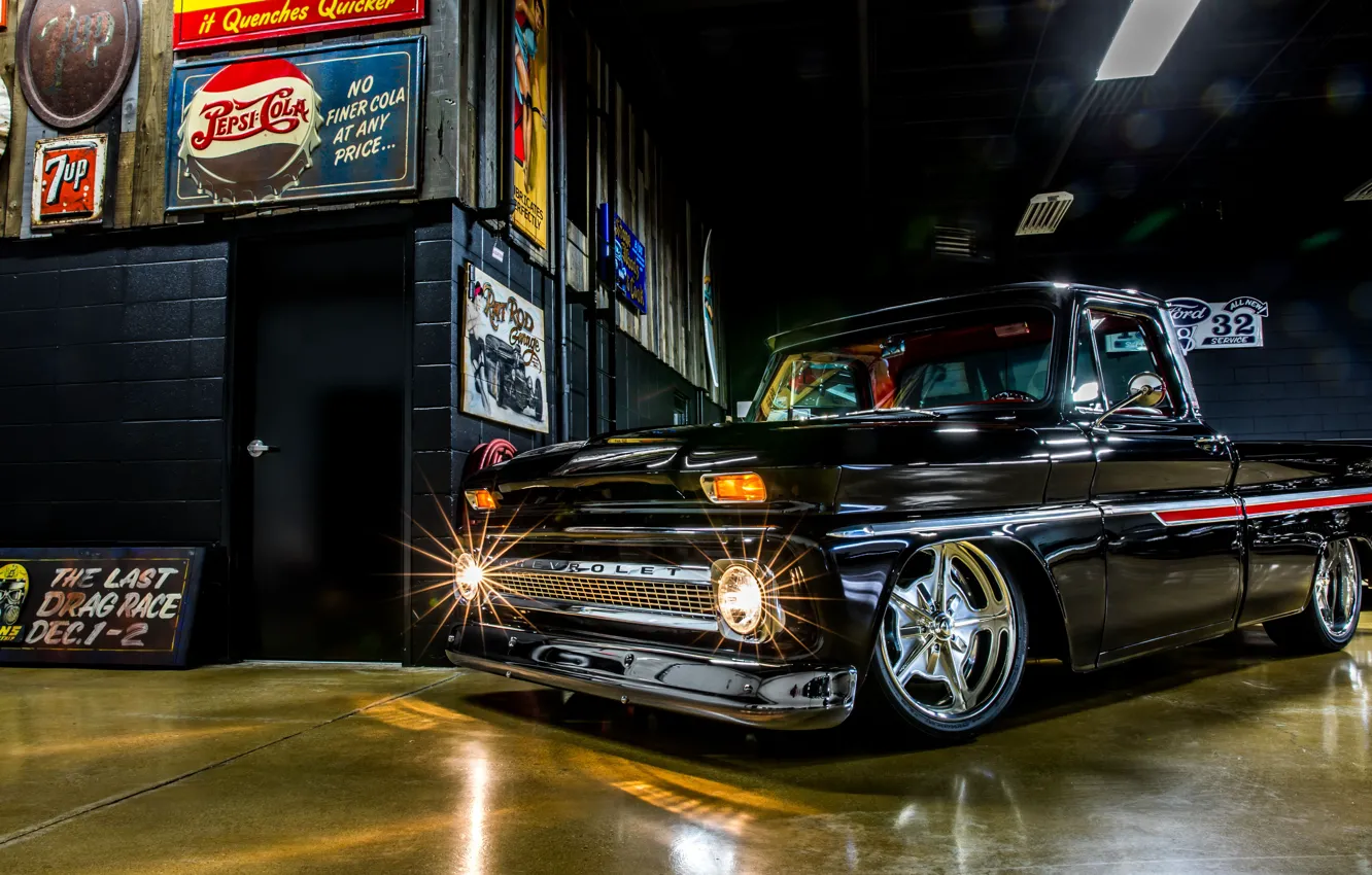 Photo wallpaper Chevrolet, Truck, Custom, Garage, Pick up, C10, Hoonigan