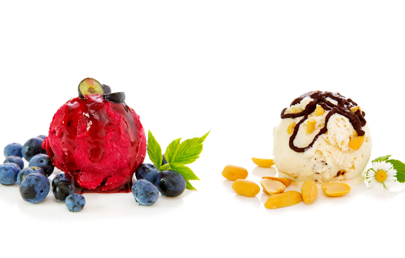 Photo wallpaper chocolate, blueberries, ice cream, nuts, dessert, sweet