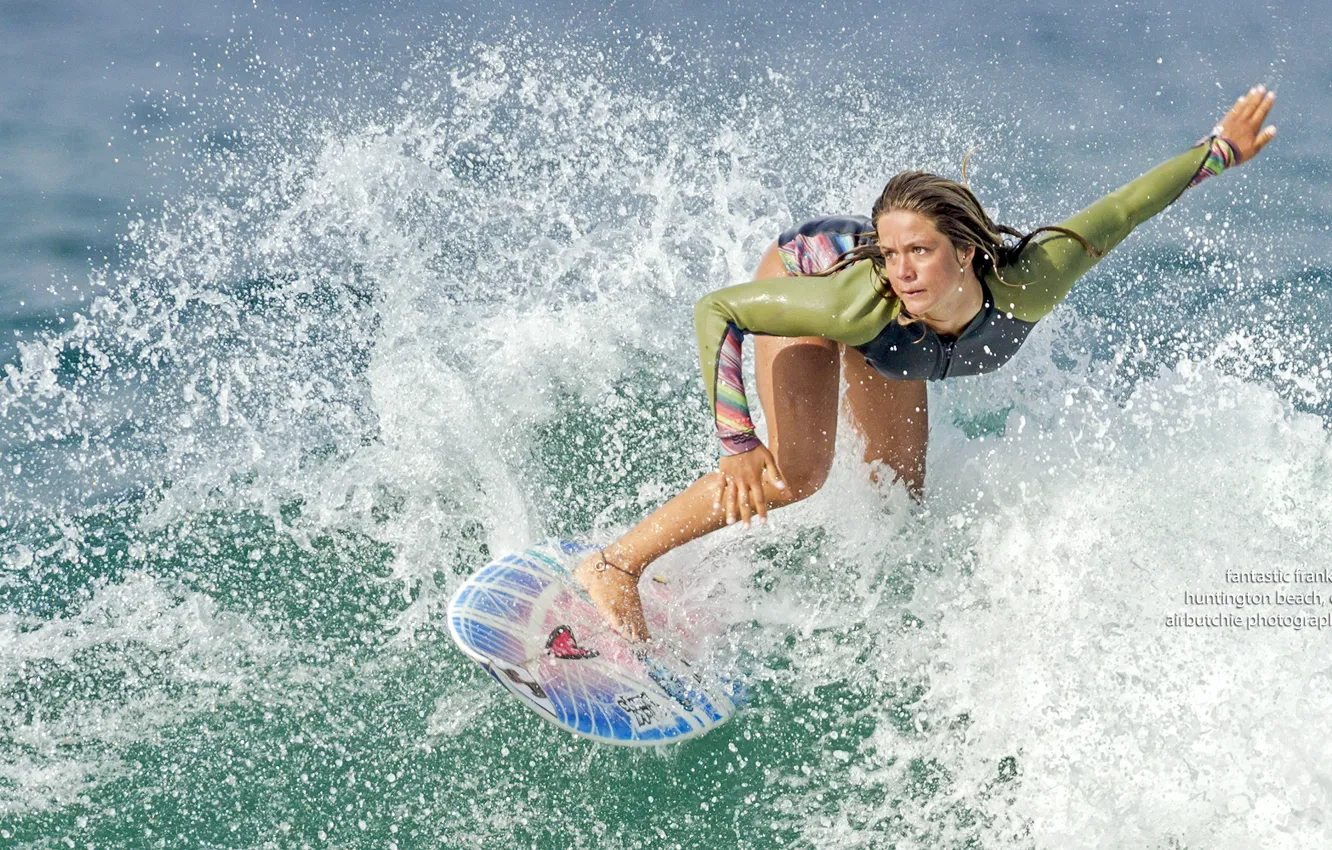 Photo wallpaper woman, water, surf, suit neuprene