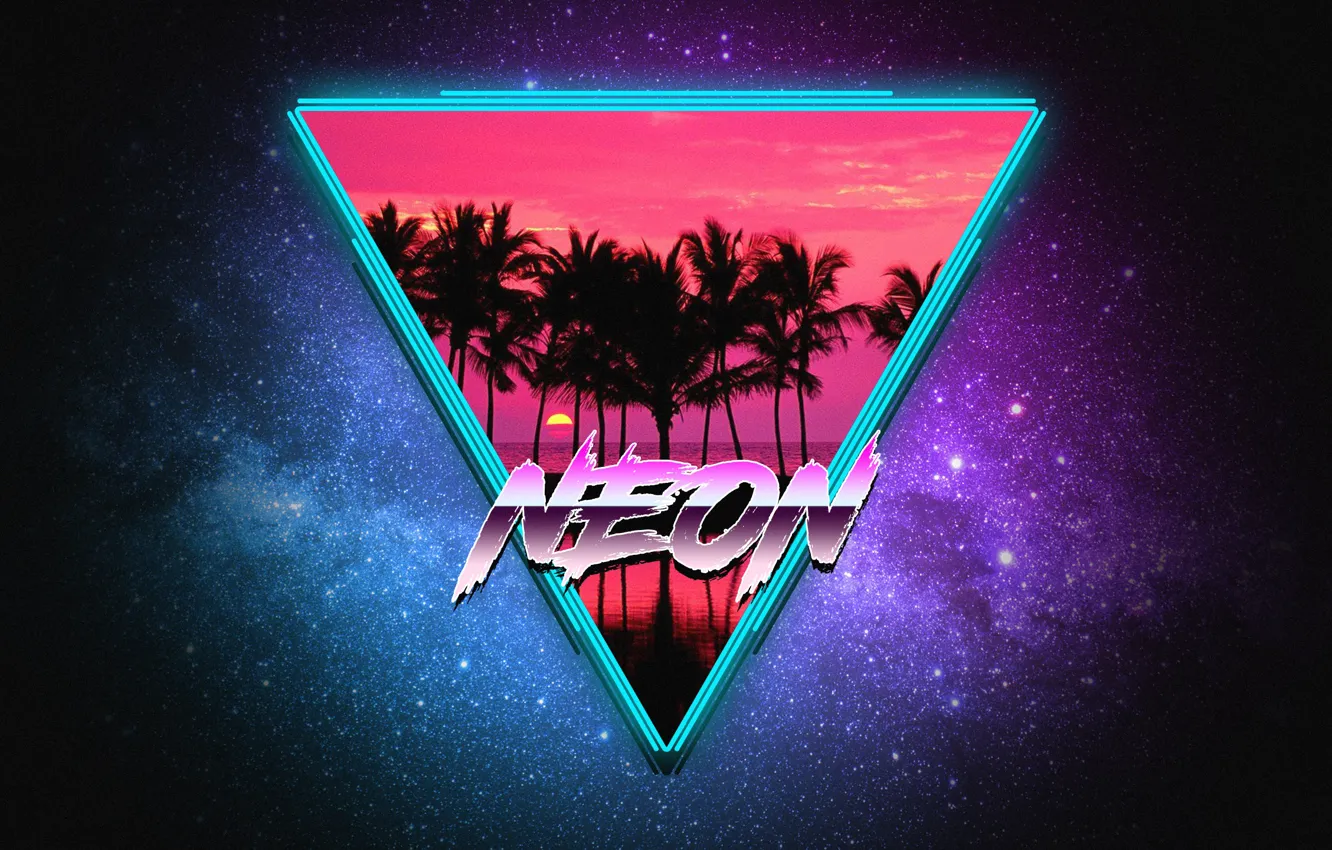 Photo wallpaper Music, Stars, Neon, Palm trees, Triangle, Neon, Electronic, Synthpop