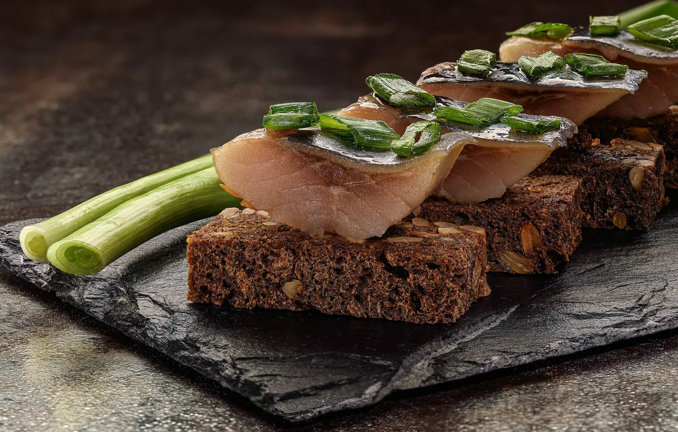 Photo wallpaper fish, bread, appetizer, green onions, Tigran Vanecian