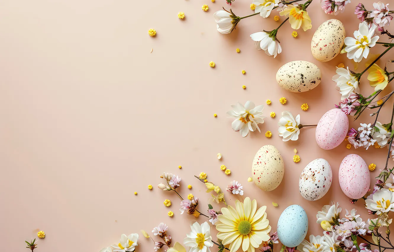 Photo wallpaper flowers, eggs, spring, colorful, Easter, flowers, spring, Easter