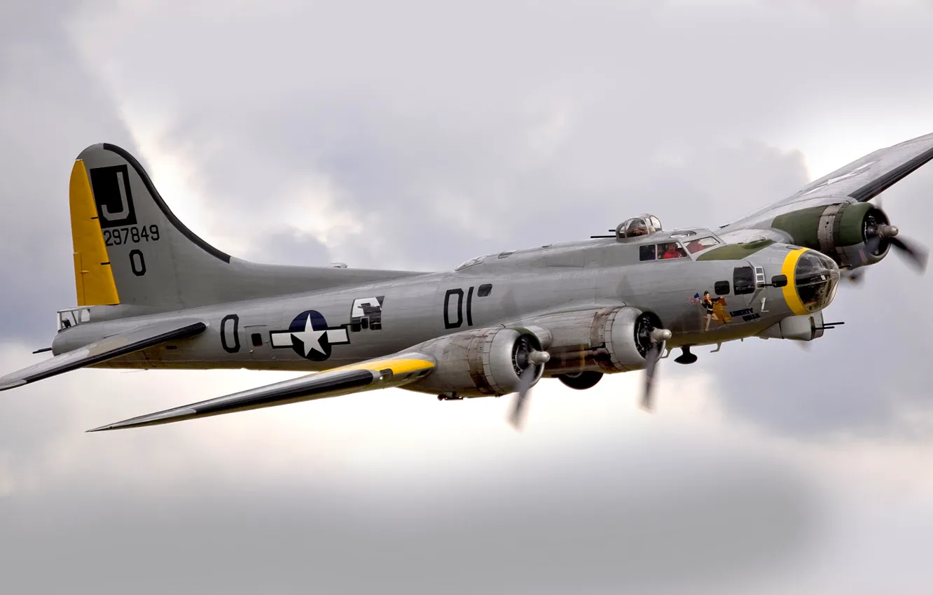 Photo wallpaper the sky, clouds, flight, bomber, B-17, Flying fortress, Flying Fortress