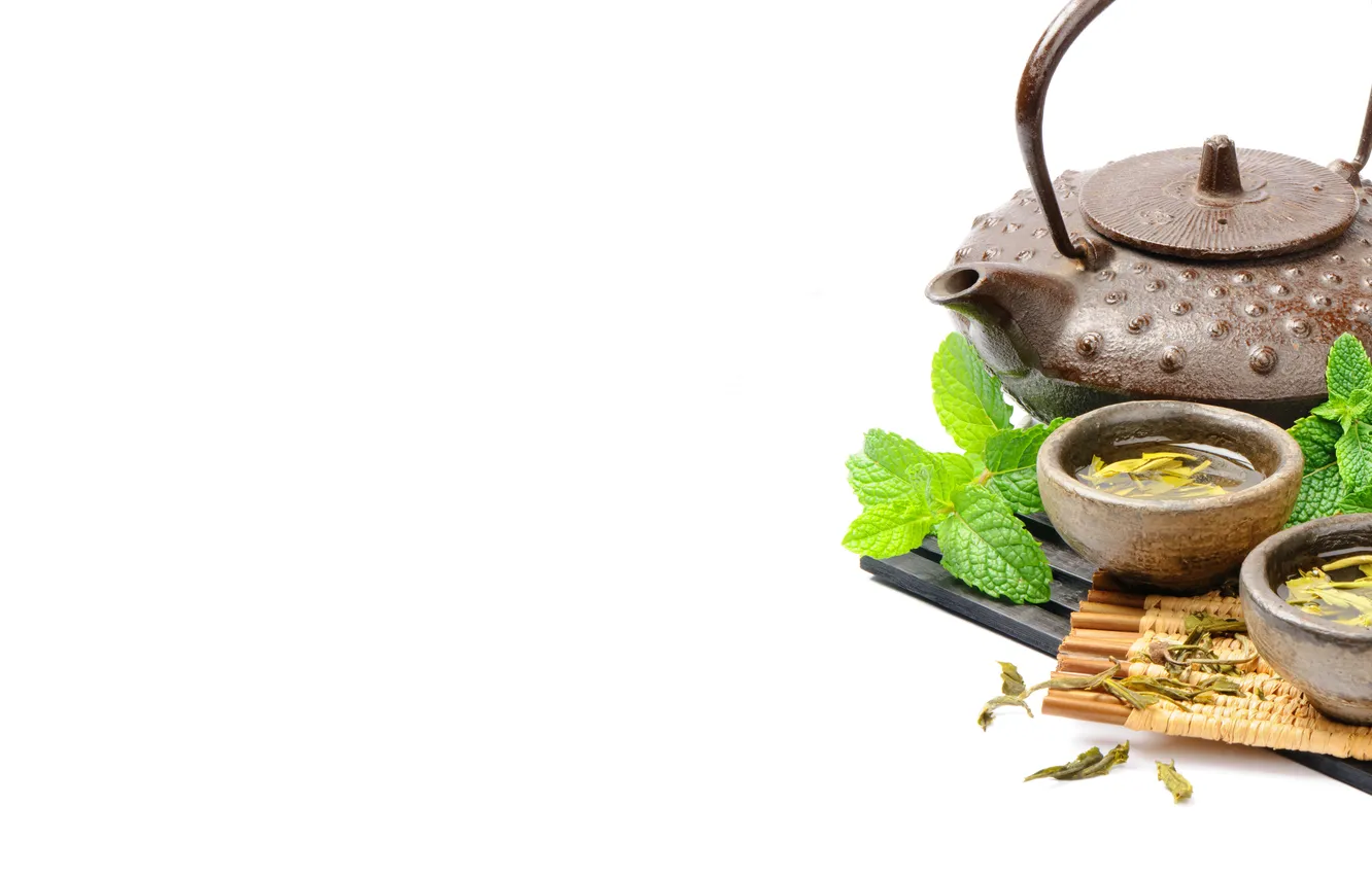 Photo wallpaper tea, kettle, Cup, drink, mint