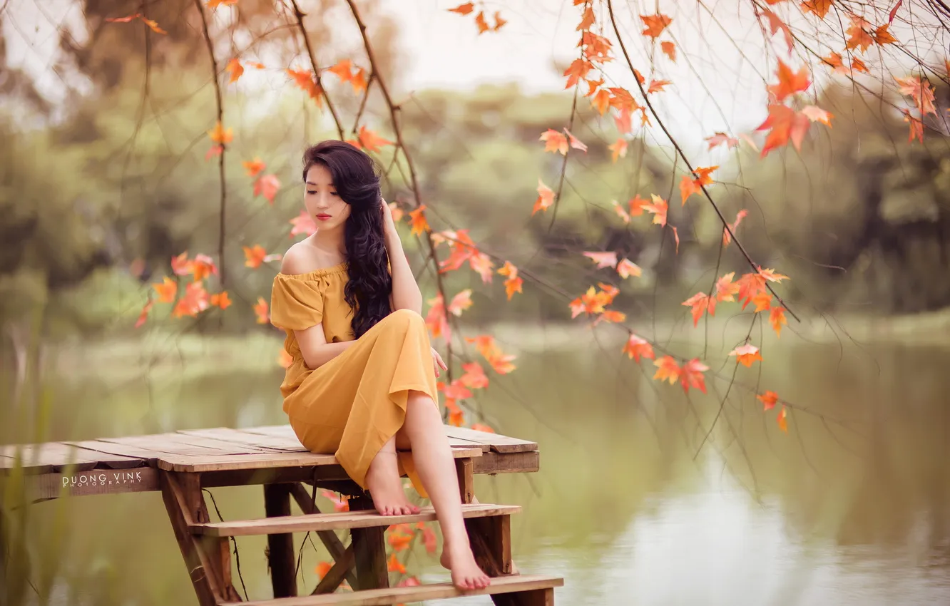Photo wallpaper girl, nature, lake