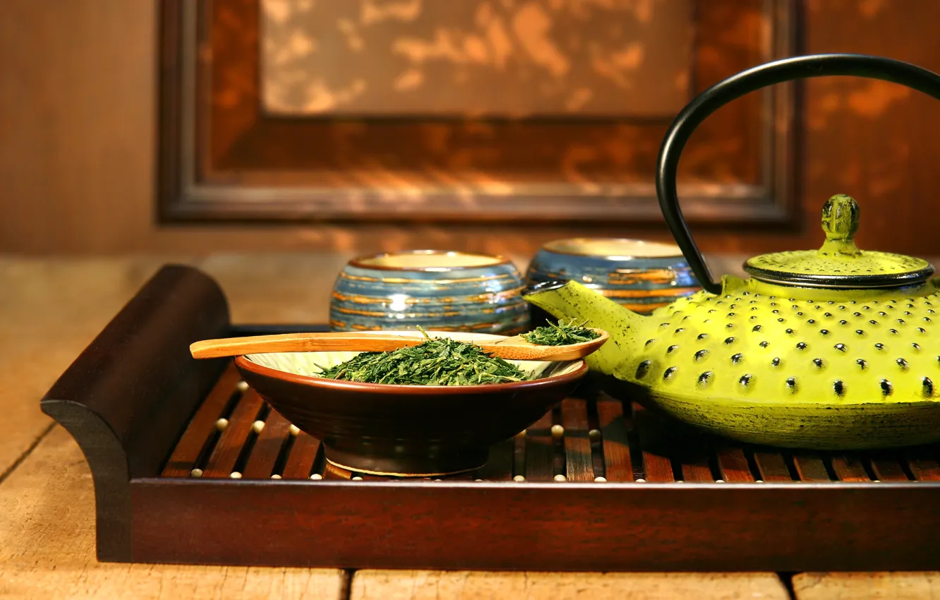 Photo wallpaper tea, kettle, spoon, welding, tray, tea ceremony, bowls
