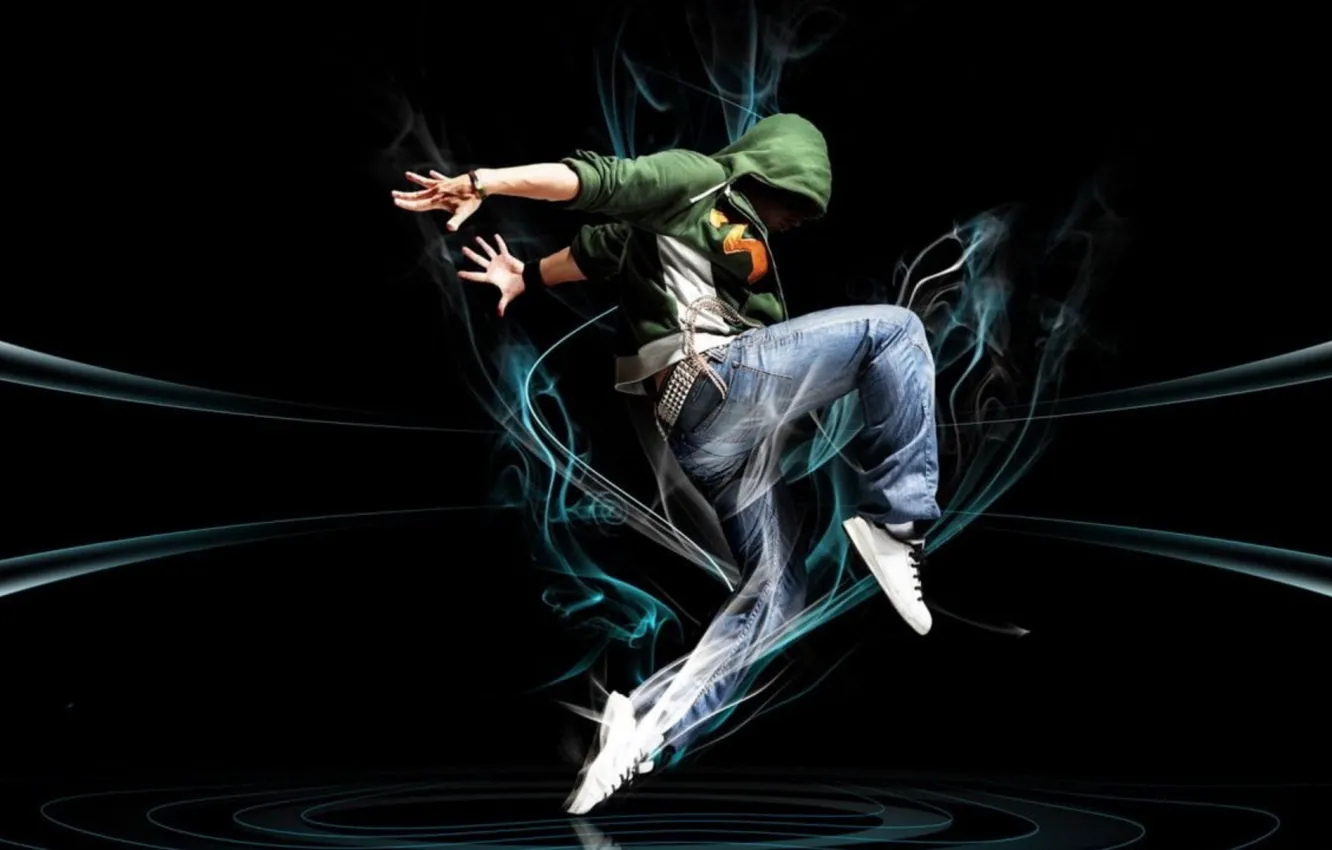 Photo wallpaper movement, dance, figure, male, black background, Hoodie, dancer, men