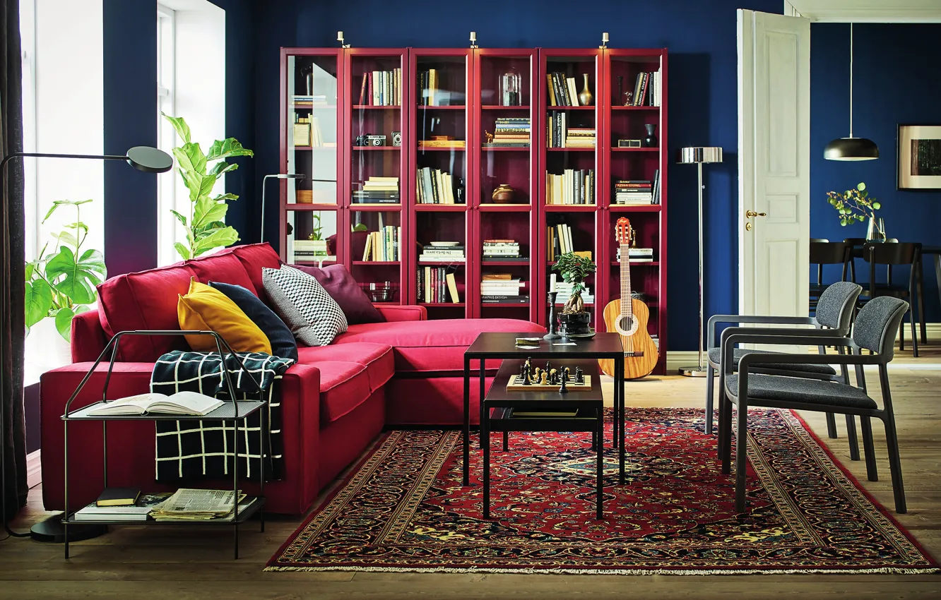 Photo wallpaper design, style, interior, library, living room, IKEA, IKEA idea decor, IKEA Decor