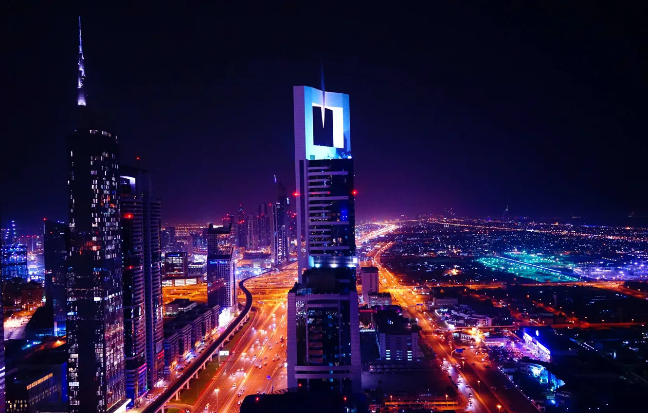 Photo wallpaper night, city, the city, lights, lights, Dubai, Dubai, night
