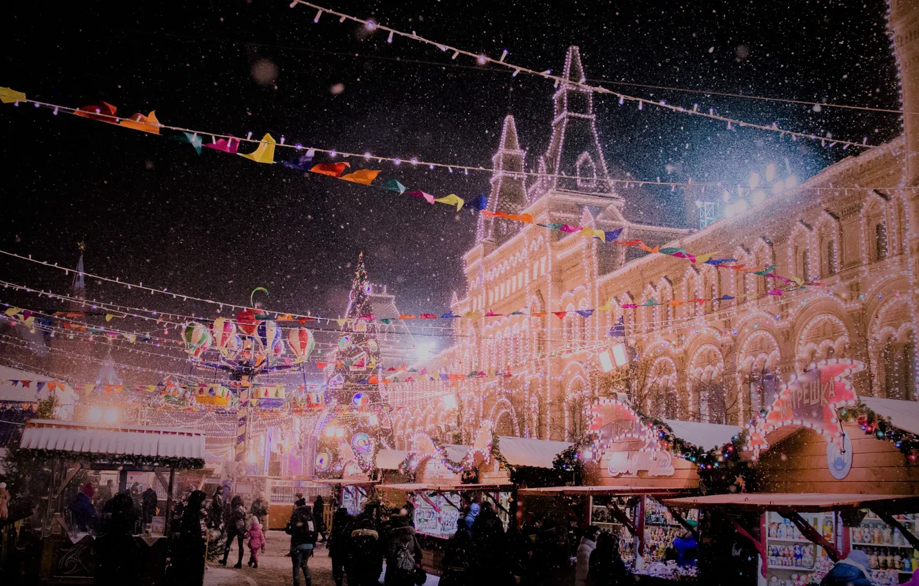 Photo wallpaper new year, Russia, night, winter, snow, mood, Moscow, Red Square