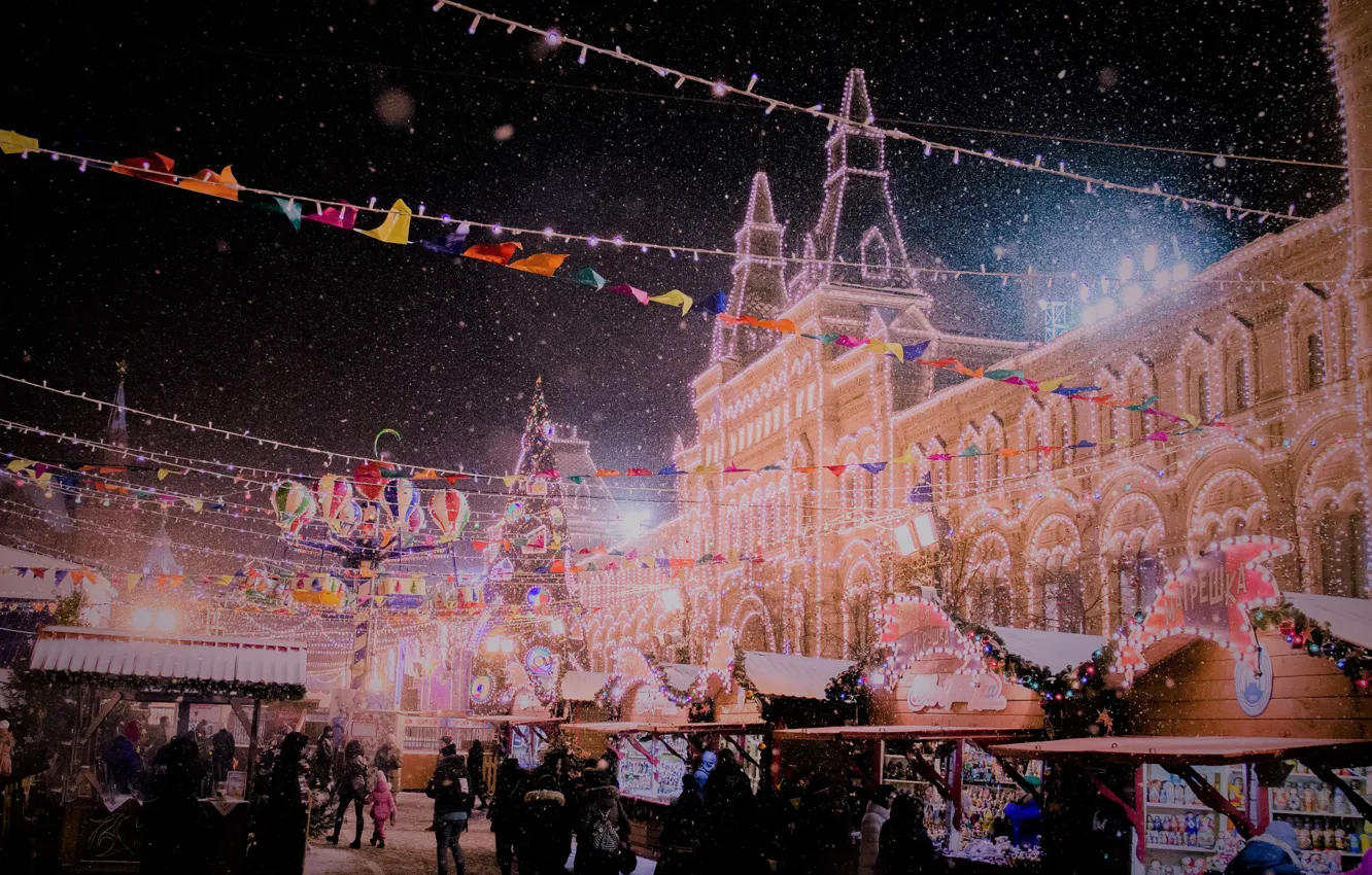 Photo wallpaper Russia, night, winter, snow, mood, Moscow, New Year, Red Square
