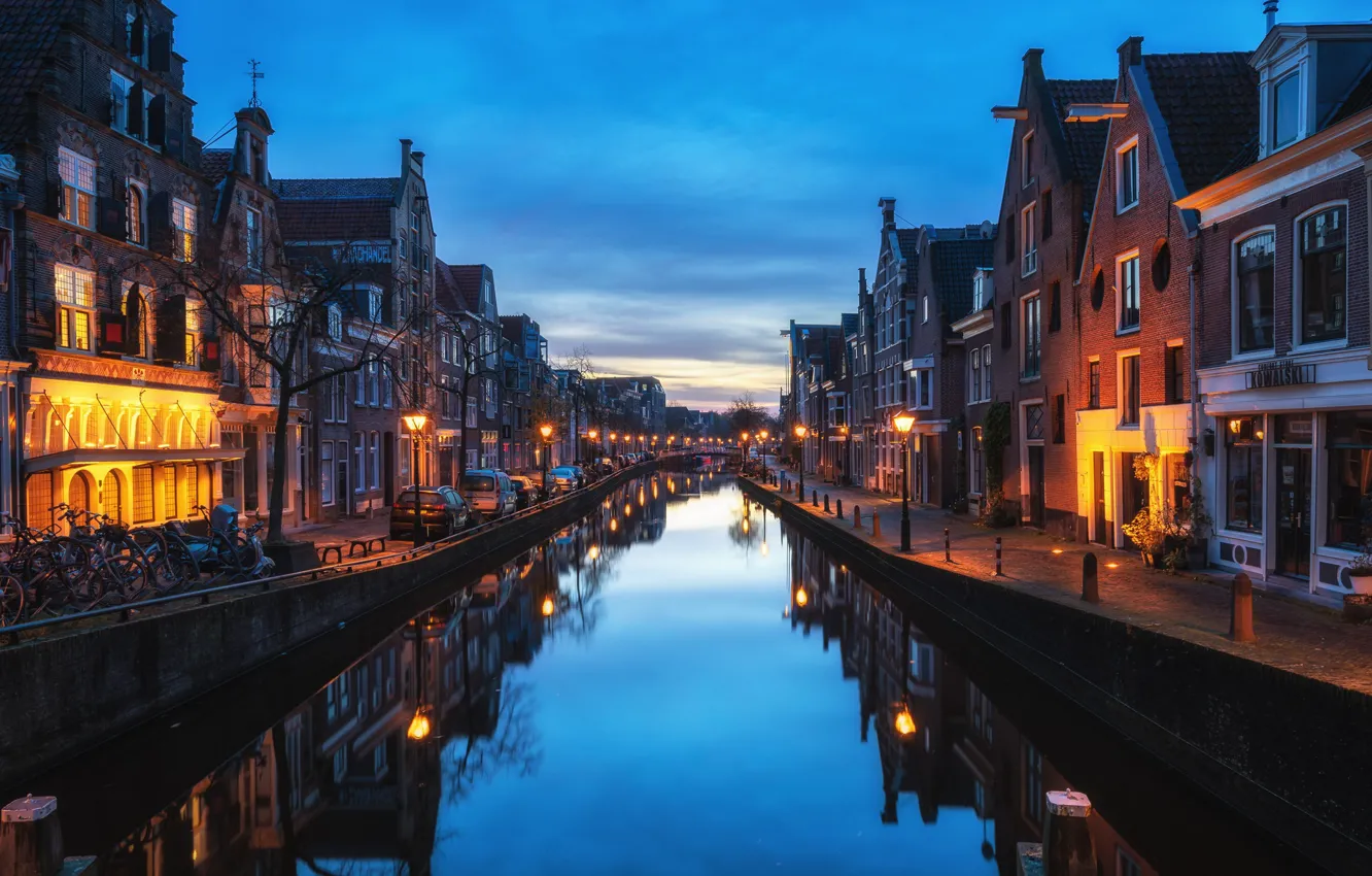 Photo wallpaper home, lights, channel, Netherlands, Alkmaar